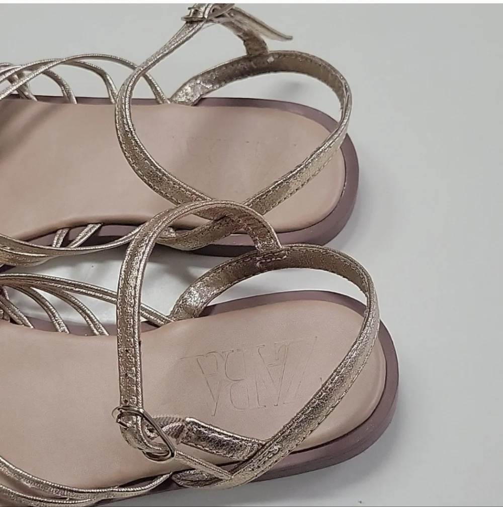 ZARA GOLD Strappy Knot Sandals Size 7.5 - Picture 8 of 15